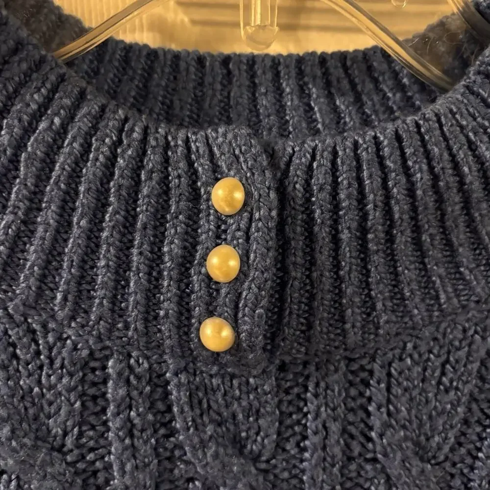 Karen Scott Blue Cottagecore Dark Academia Coastal Cable Knit Sweater Medium